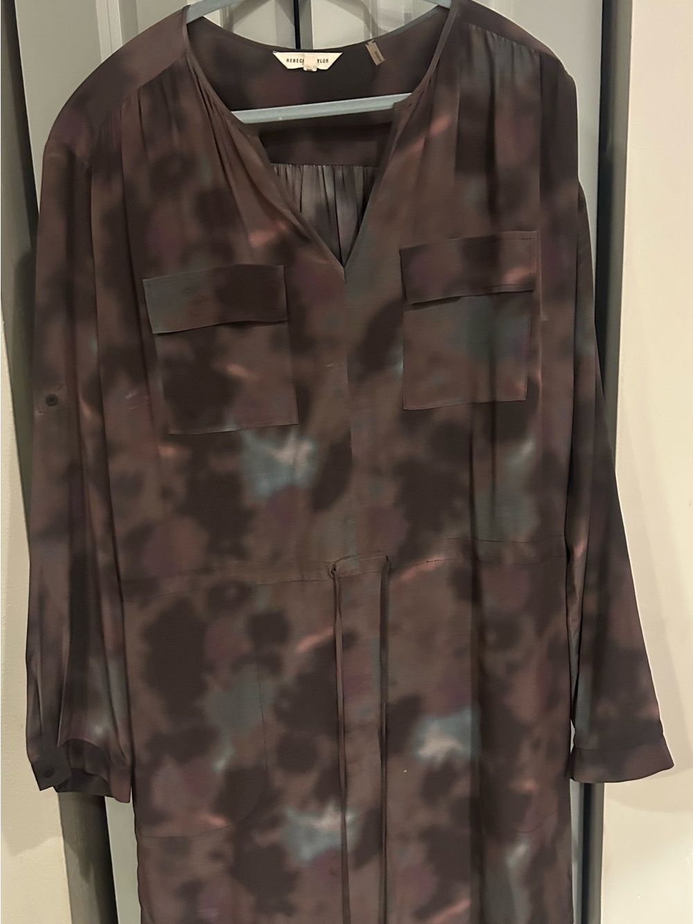 Rebecca Taylor Long-Sleeve Dark Brown Patterned dress